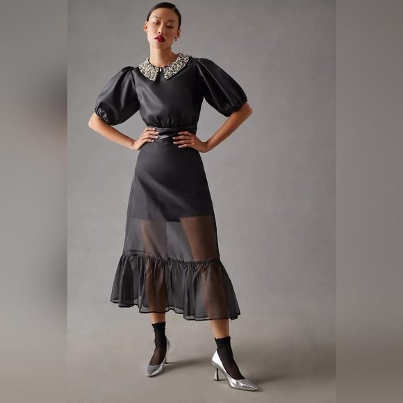 Anthropologie Maeve Faux Leather Puff-Sleeve Blouse - Picture 2 of 10